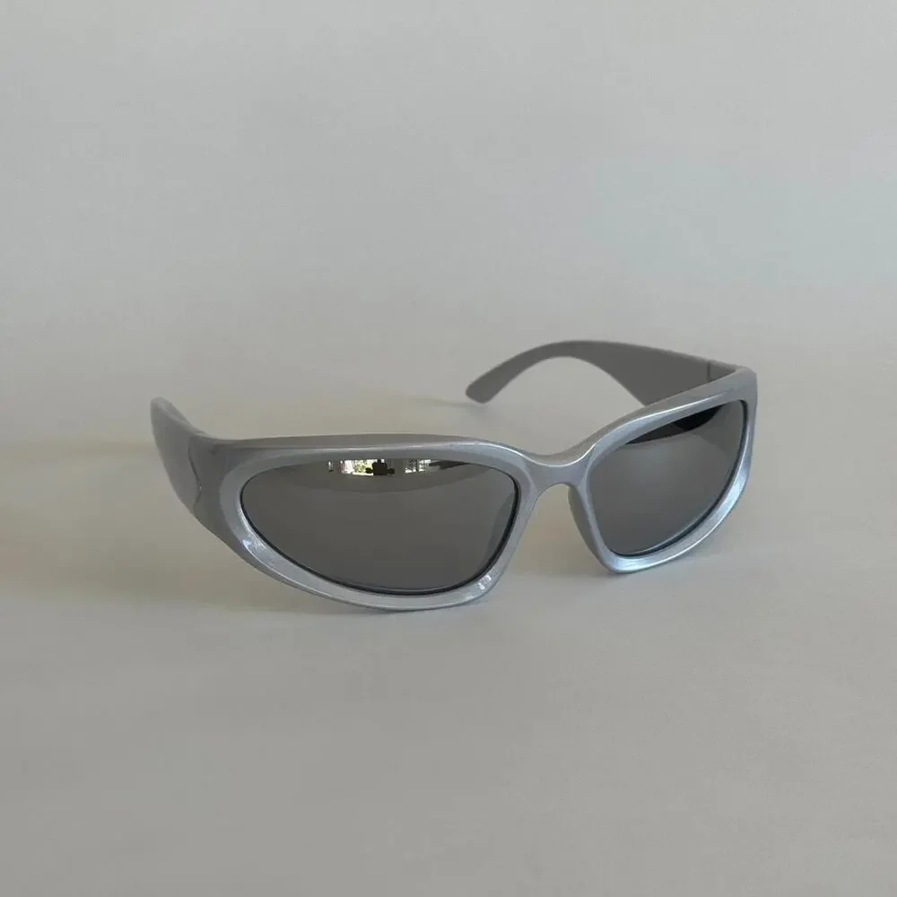 Y2K Grey Silver Vintage Sunglasses – Unique Frame Shape, Unisex, UVA UVB, New